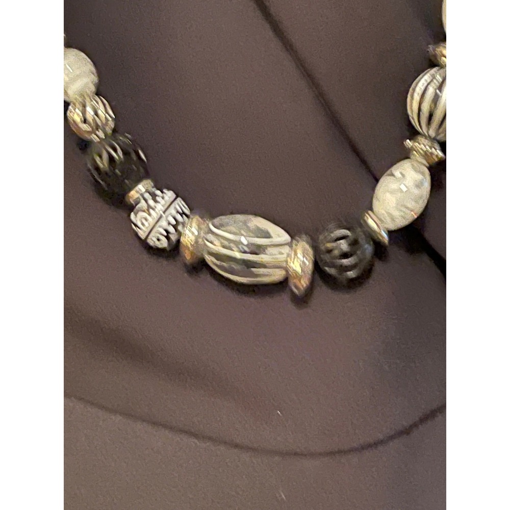 Chicos Black White Silver Beaded Statement Necklace 22 Inch Long Cord Eclectic - Picture 9 of 11